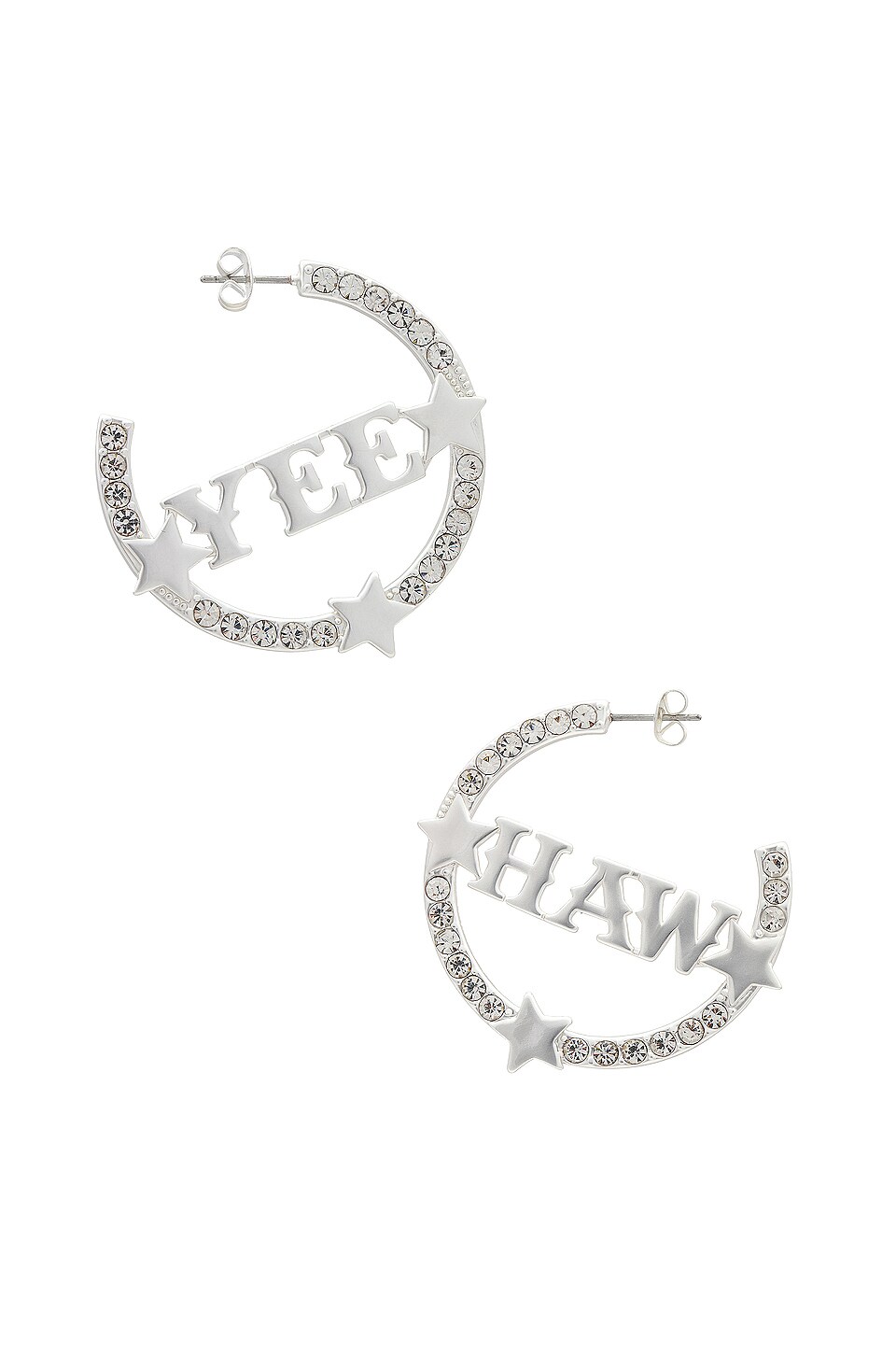 Understated Leather Yee Haw Hoops in Silver With Clear Crystal