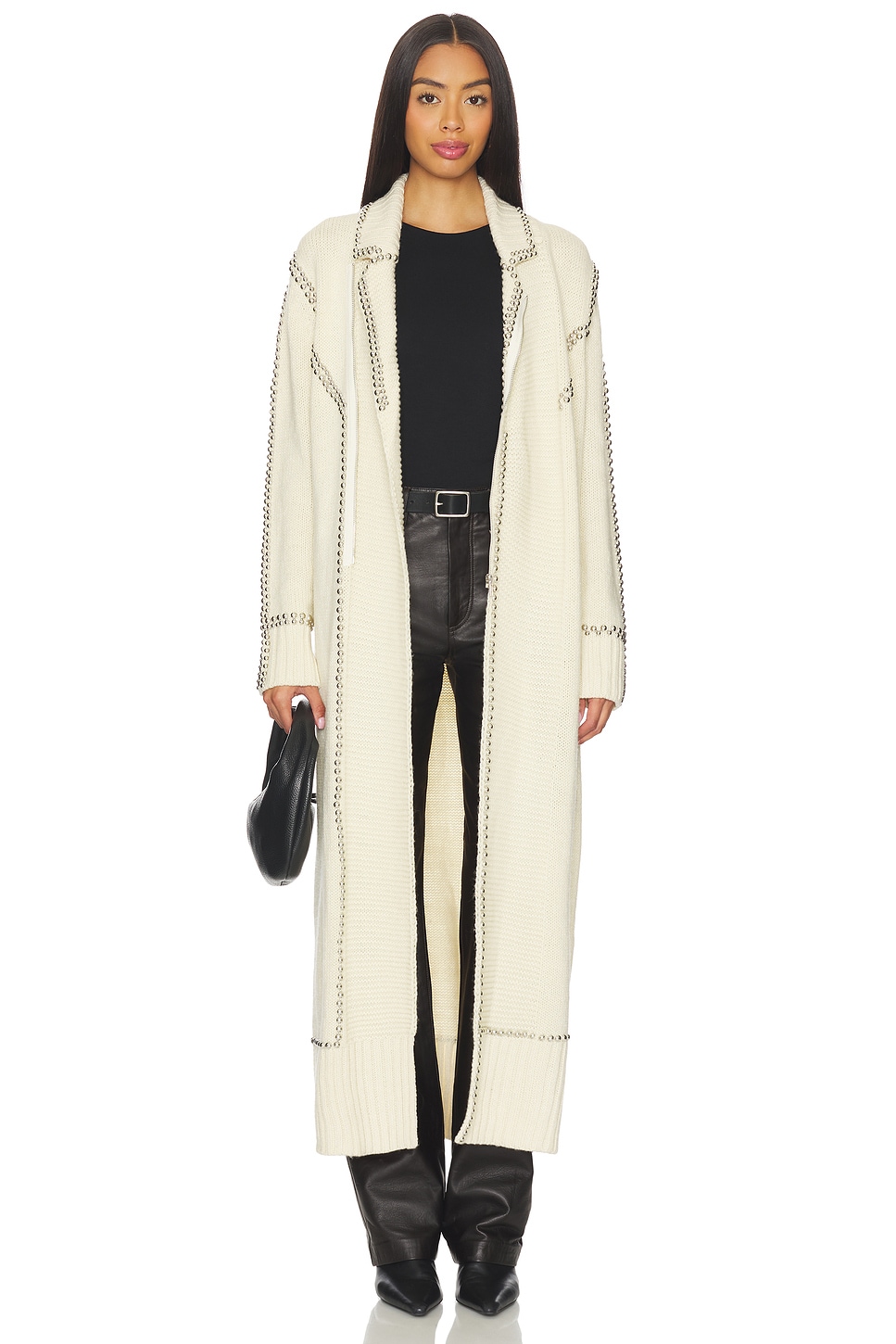 Leather Robe Crimp Understated Leather Studded Moto Robe in Cream | REVOLVE