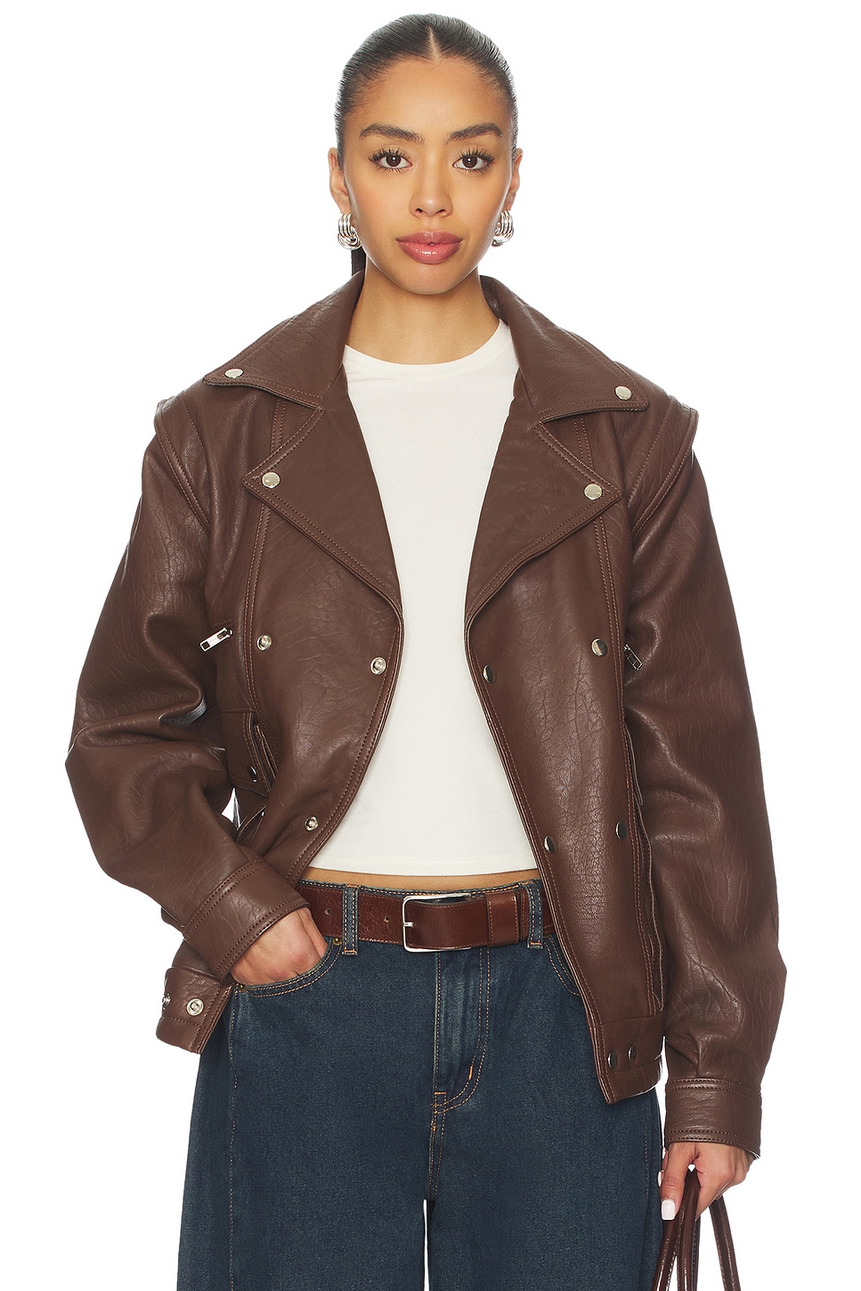 シ*ン様 25AW【REVERBEARTE】LEATHER JACKET Understated Leather Hybrid Motosport Jacket in Brown | REVOLVE