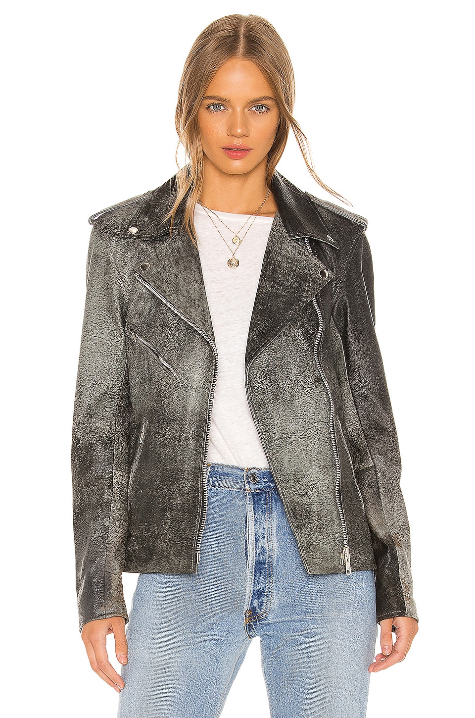 Understated Leather Oversized Easy Rider Jacket in Distressed Black ...