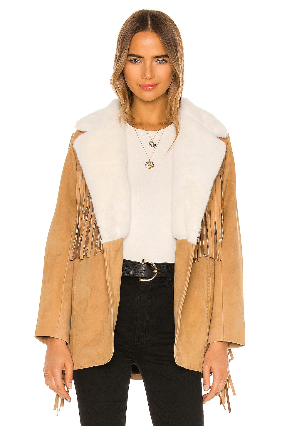 Understated Leather Buttercup Blazer With Faux Fur Collar in Tan | REVOLVE