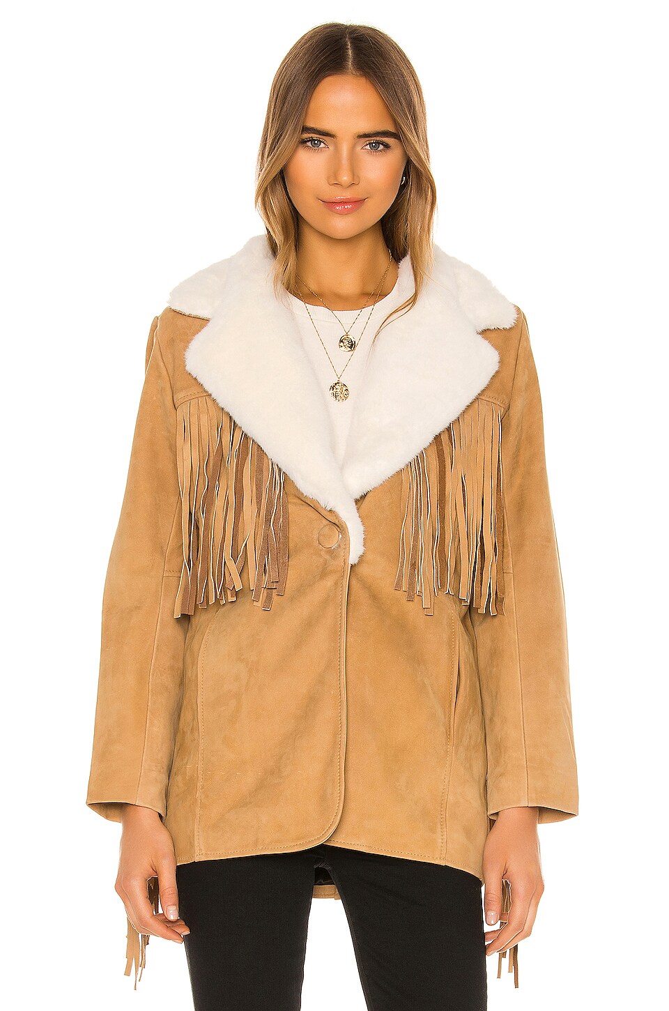 Understated Leather Buttercup Blazer With Faux Fur Collar in Tan REVOLVE