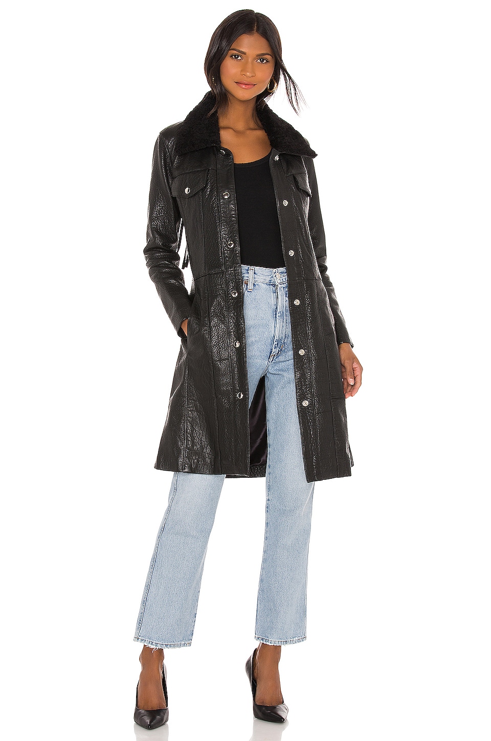 Understated Leather Thunderbird Shearling Coat in Black | REVOLVE