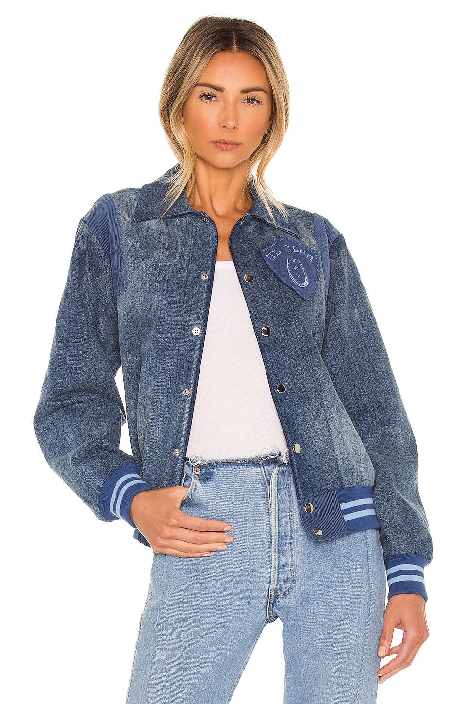 Understated Leather UL Club Denim Bomber in Vintage Blue