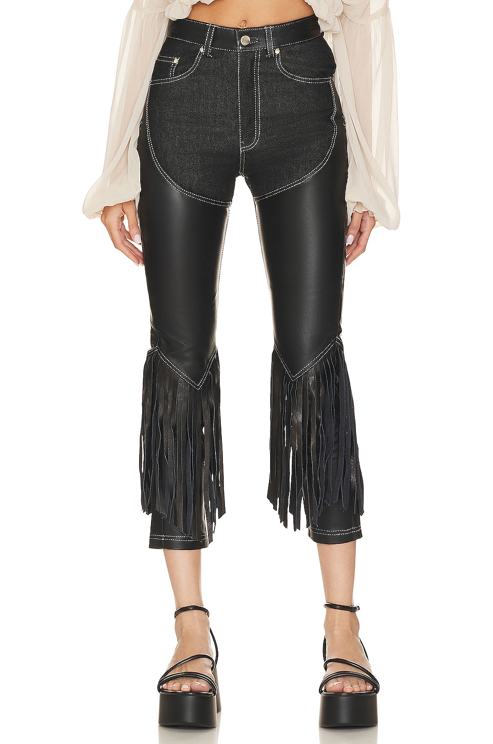 Understated Leather Cowboy Chaps Pants in Black
