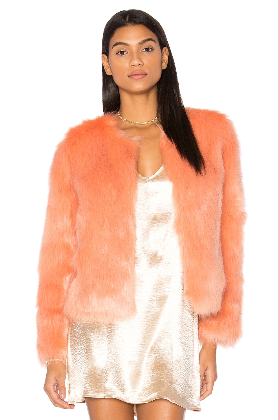 peach faux fur jacket