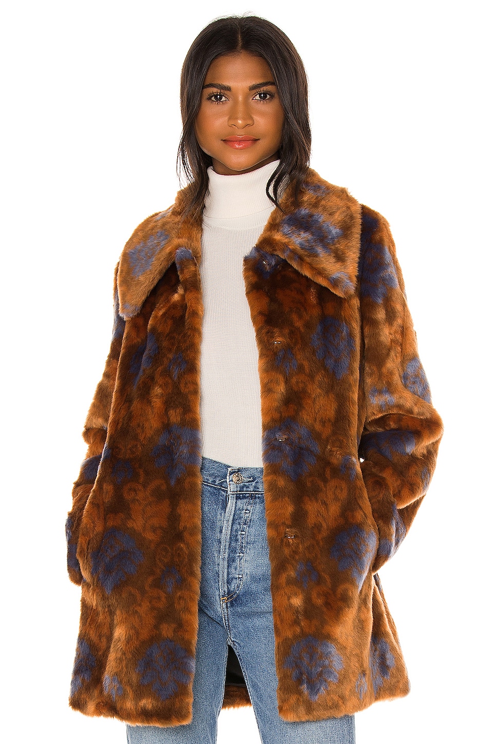 Unreal Fur Nostalgia Coat in Amber & Teal | REVOLVE