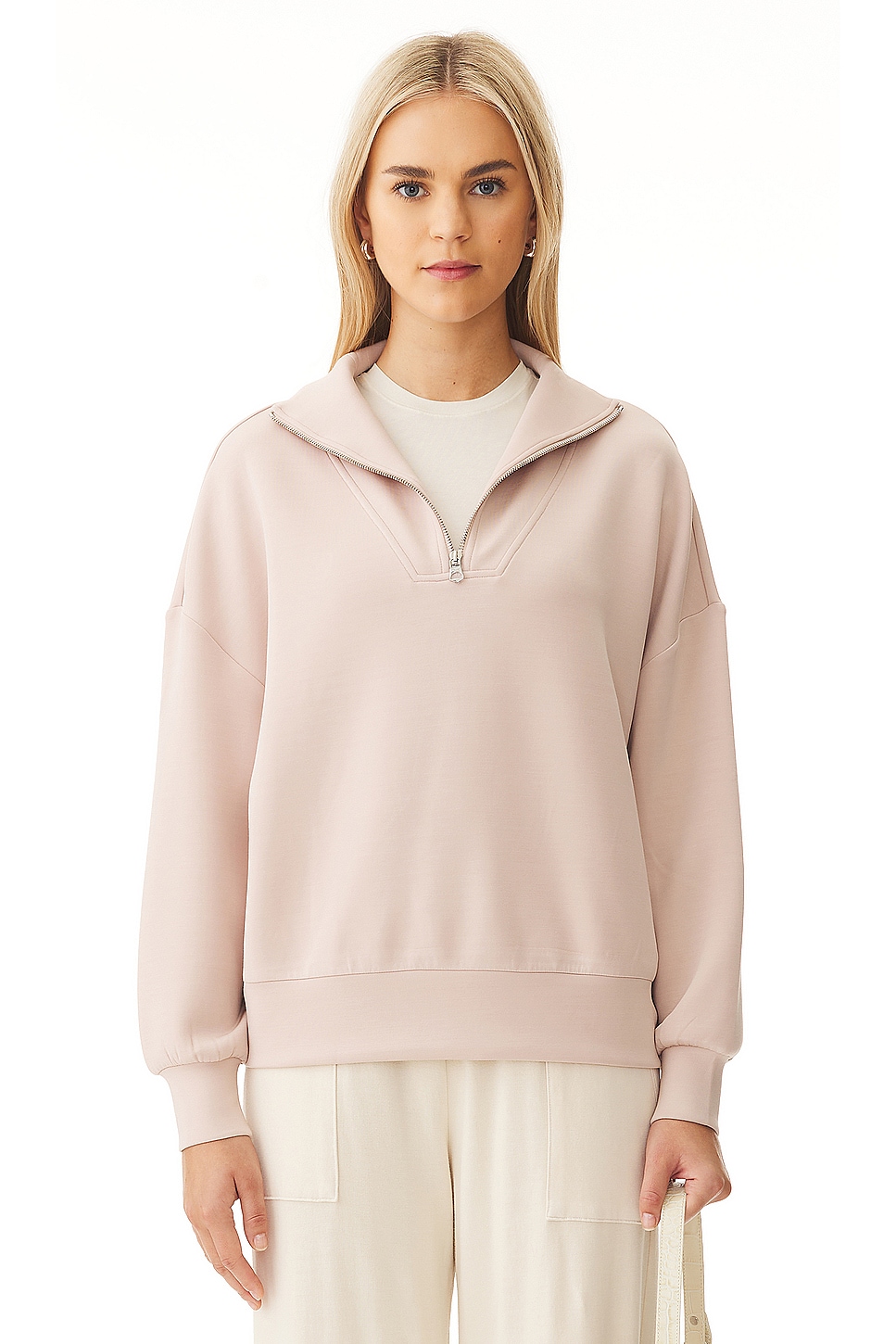 Varley Hawley Half Zip Sweatshirt in Mushroom