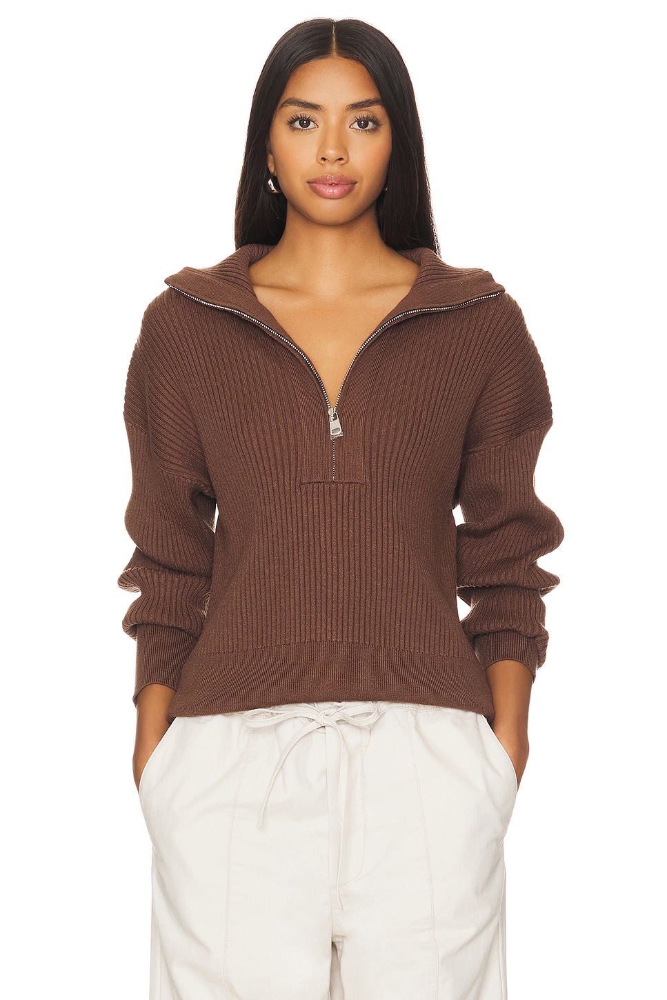 Varley Janie Half Zip Knit Sweater in Chestnut | REVOLVE