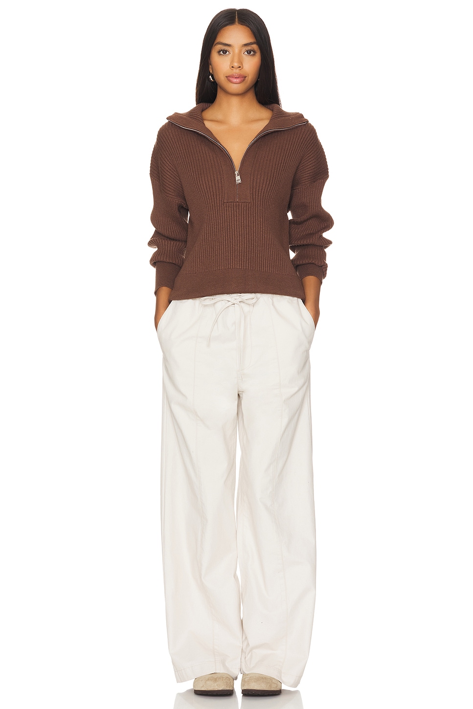 Varley Janie Half Zip Knit Sweater in Chestnut | REVOLVE