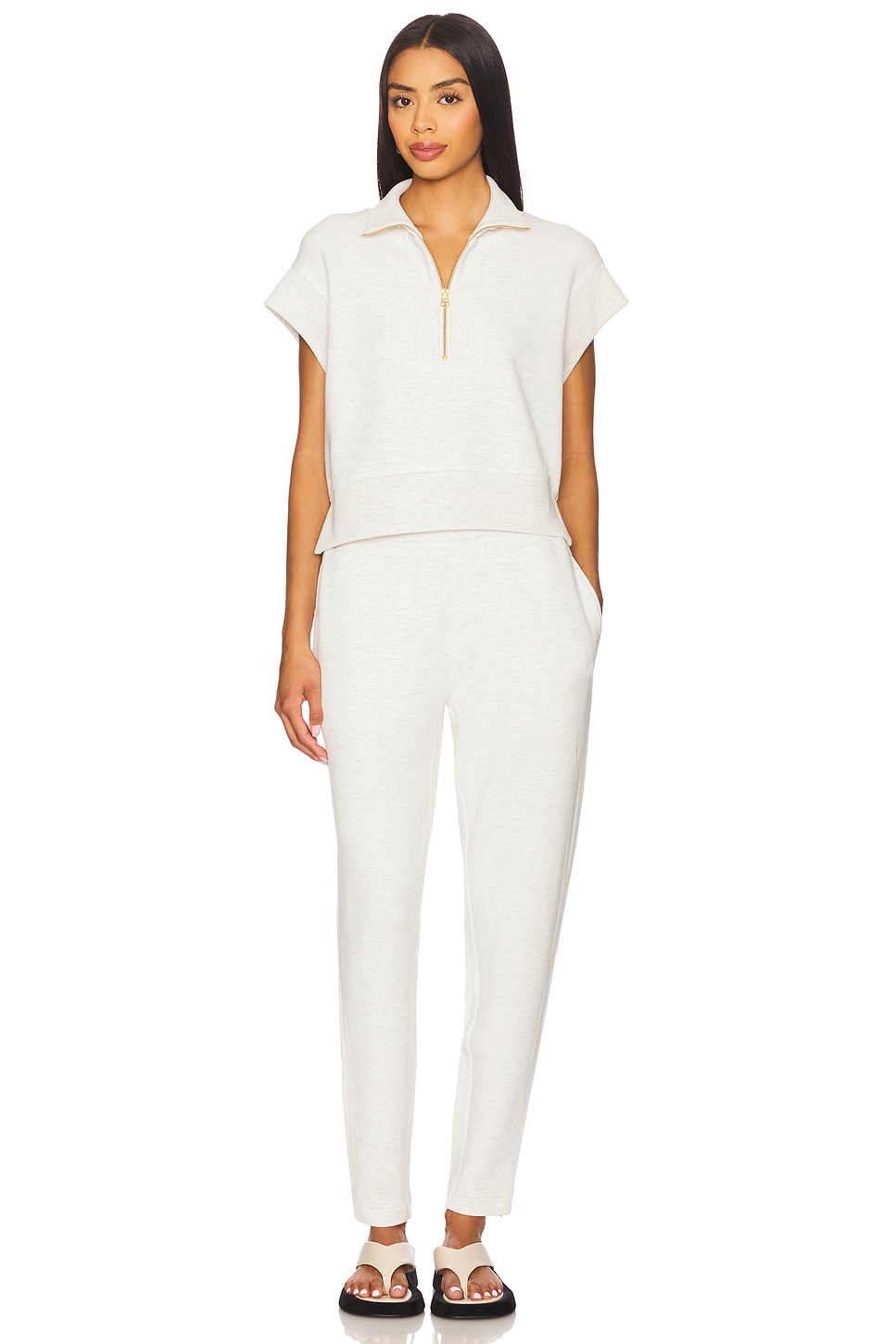 Varley Kelly Half Zip Sweatshirt in Ivory Marl | REVOLVE