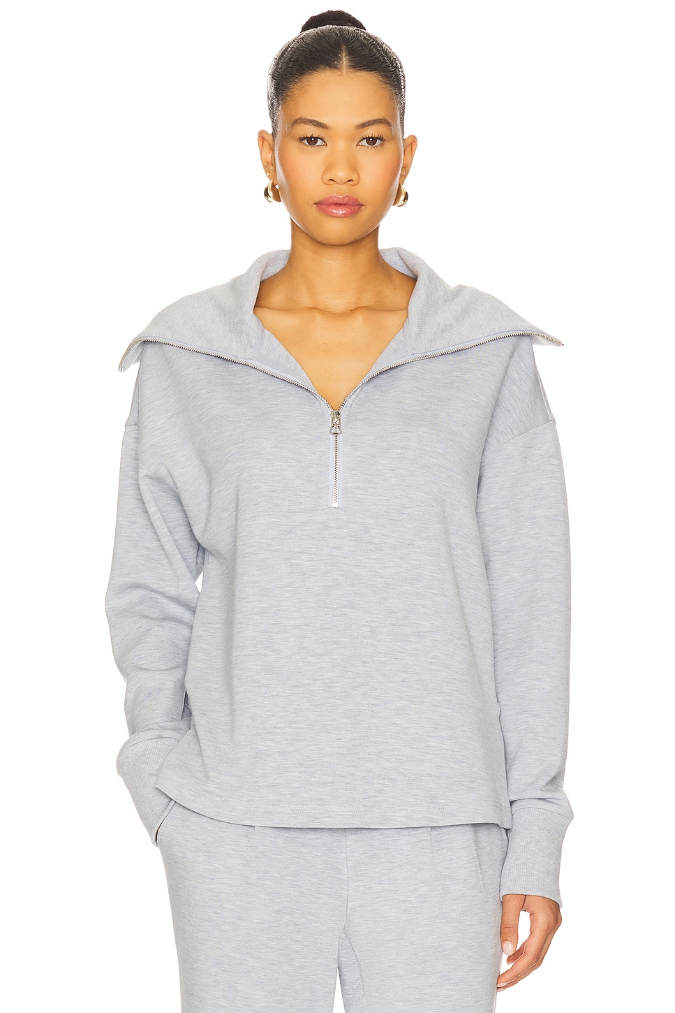 Varley Larson Half Zip Sweatshirt in Mid Blue Marl | REVOLVE