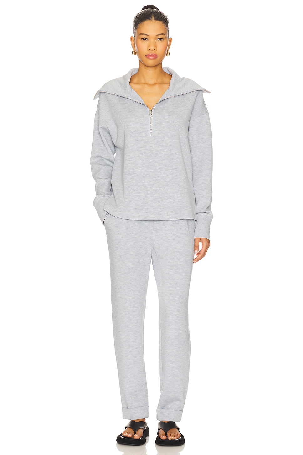 Varley Larson Half Zip Sweatshirt in Mid Blue Marl | REVOLVE