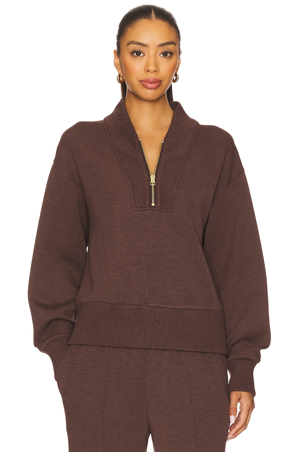 Varley Sally Half Zip Sweatshirt in Coffee Bean Marl | REVOLVE