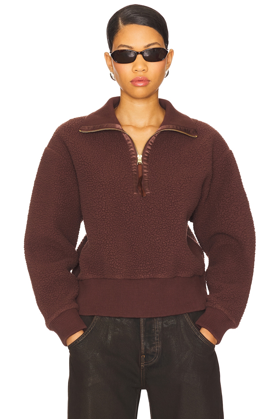 Varley Roselle Half Zip Fleece in Deep Mahogany | REVOLVE