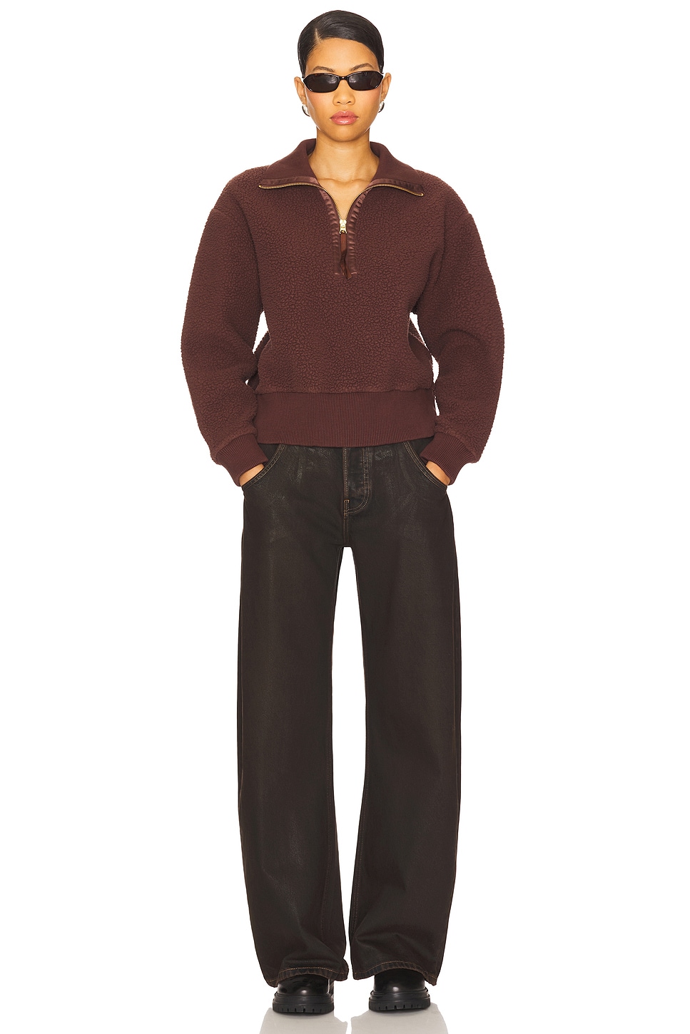 Varley Roselle Half Zip Fleece in Deep Mahogany | REVOLVE