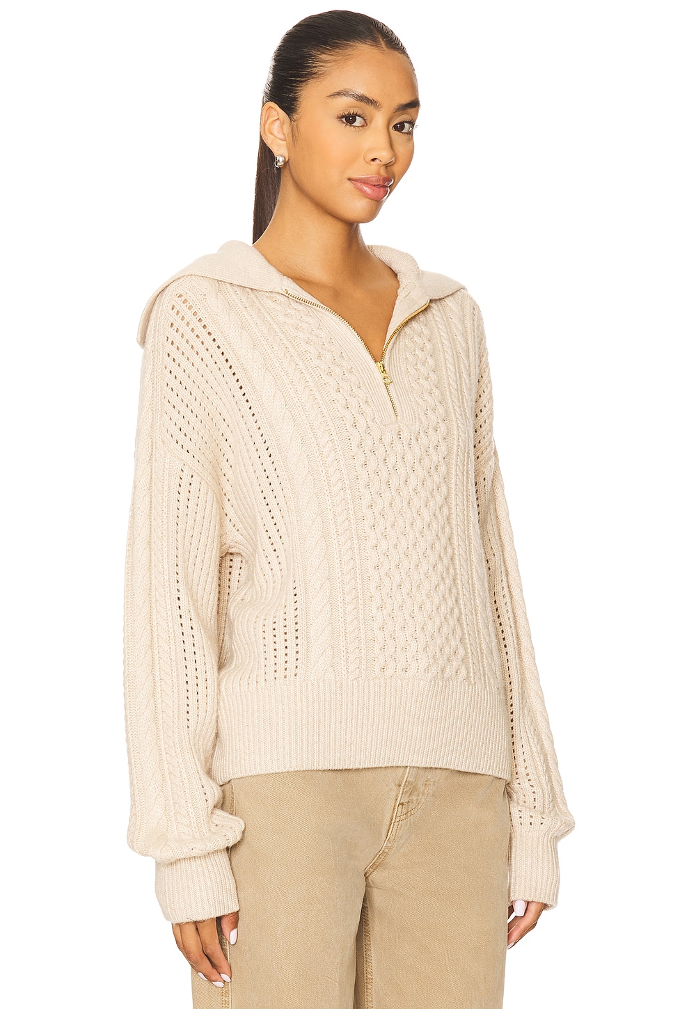 Varley Camello Relaxed Cable Half Zip Sweater