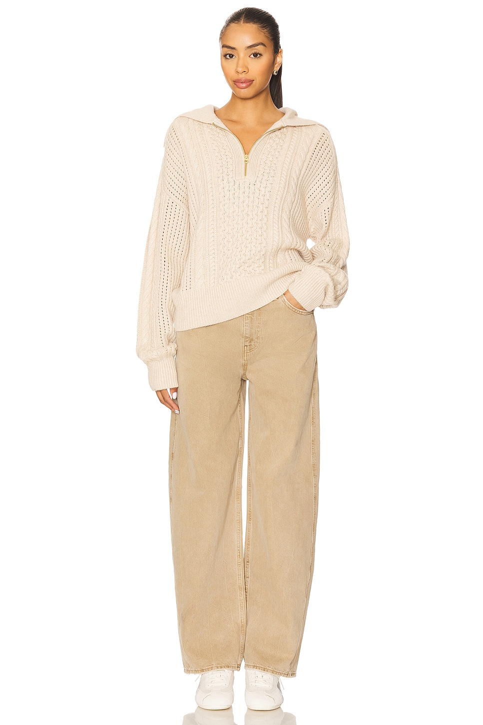Varley Camello Relaxed Cable Half Zip Sweater