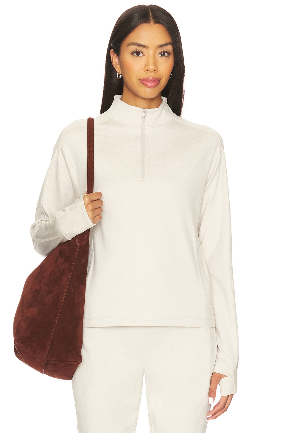 Varley Lamia Half Zip Midlayer in Pebble Marl | REVOLVE
