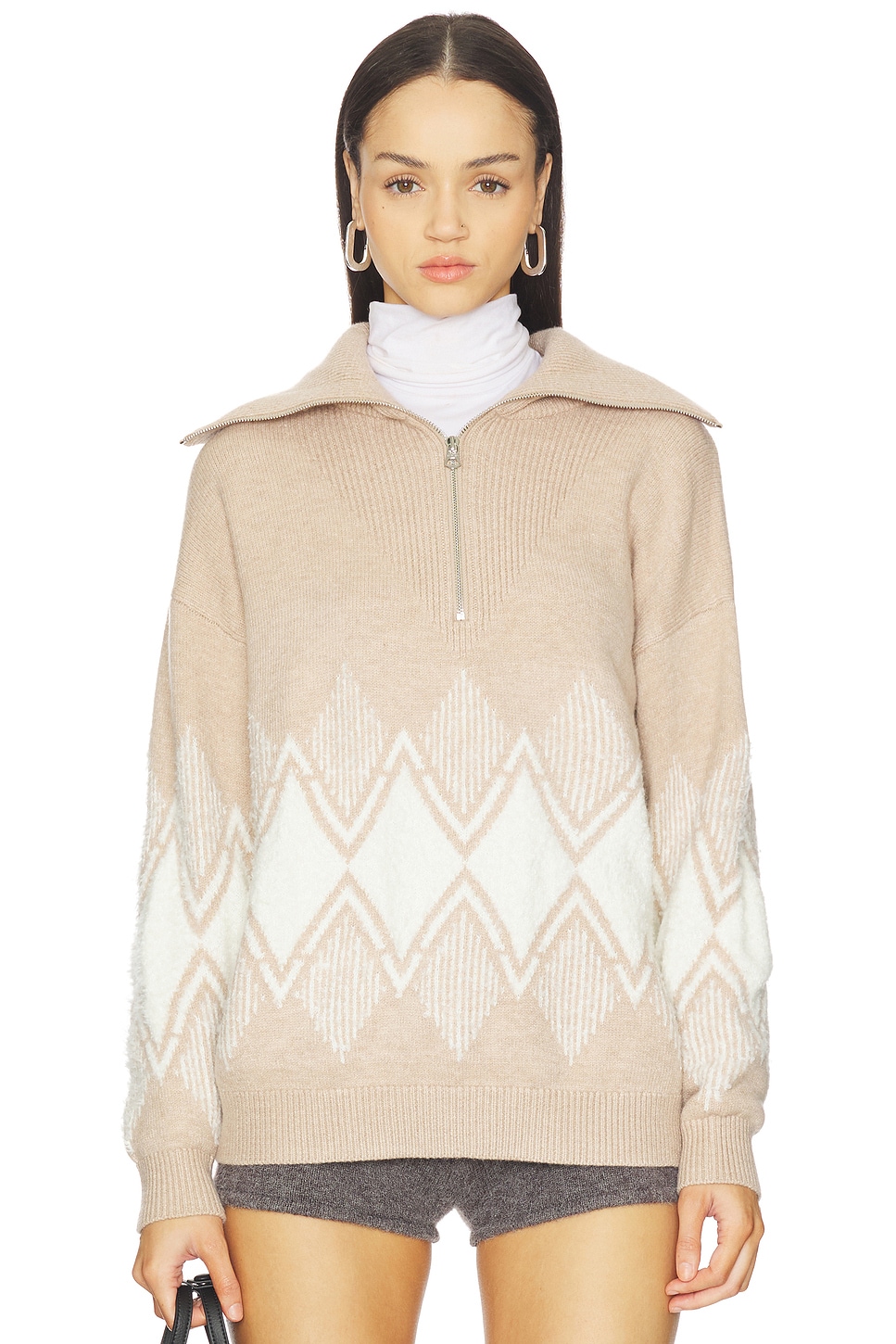 Varley Betty Jacquard Half Zip Sweater in Light Taupe | REVOLVE