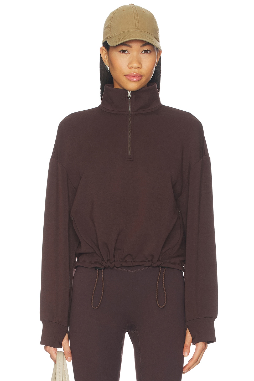 Varley Sian Cropped Half Zip Midlayer in Coffee Bean | REVOLVE