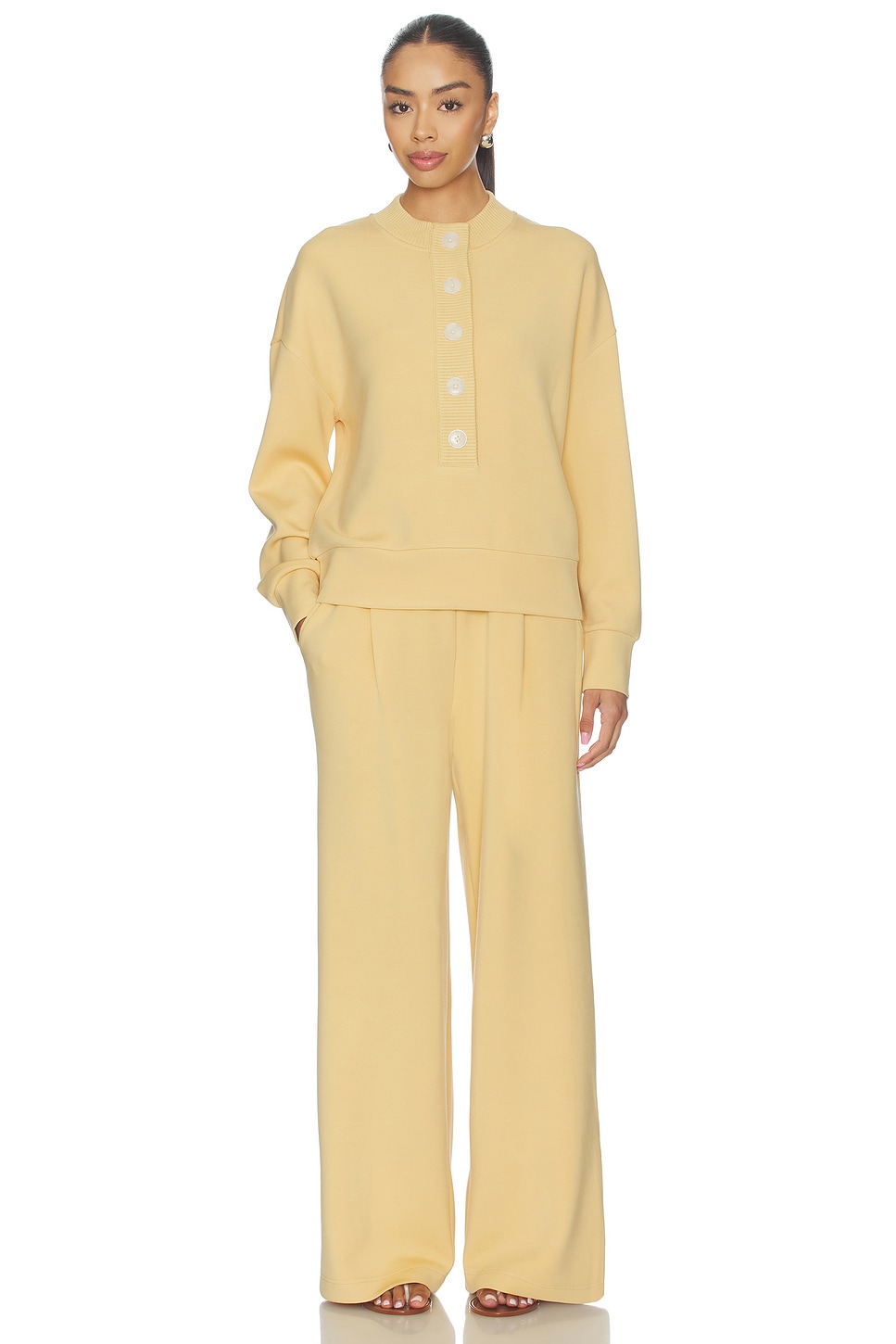 Varley Reena Button Front Sweater in Sahara Sun | REVOLVE