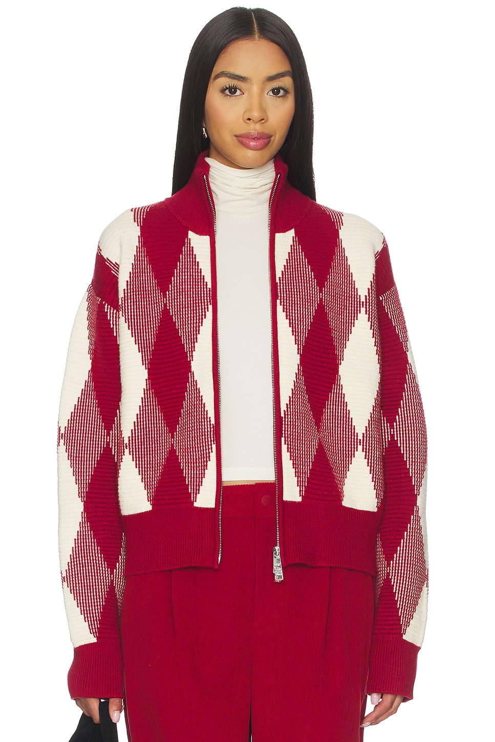 Varley Karina Jacquard Knit Jacket in Red Dahlia | REVOLVE