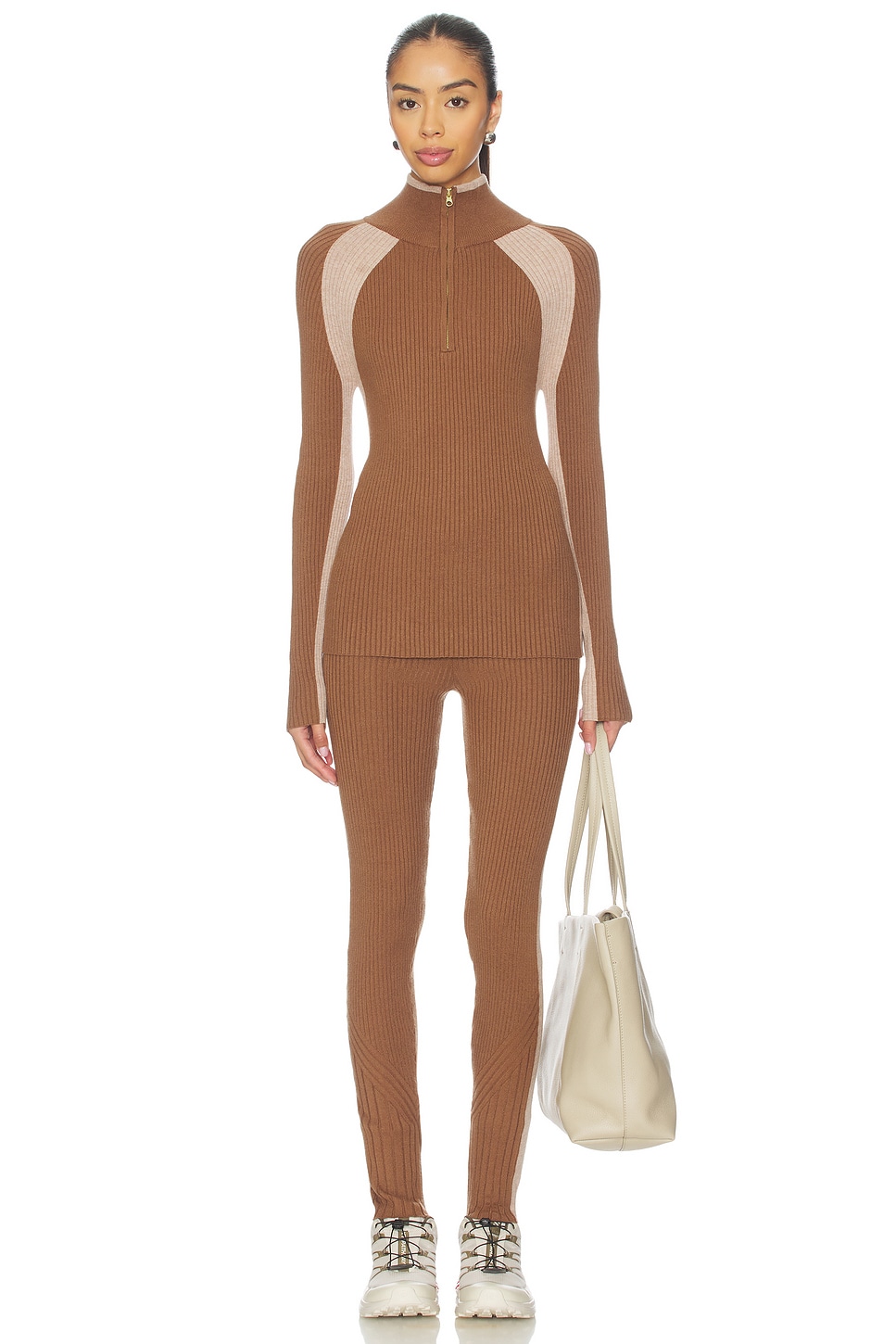 Varley Bellings Half Zip Knit Top in Cocoa Dust | REVOLVE