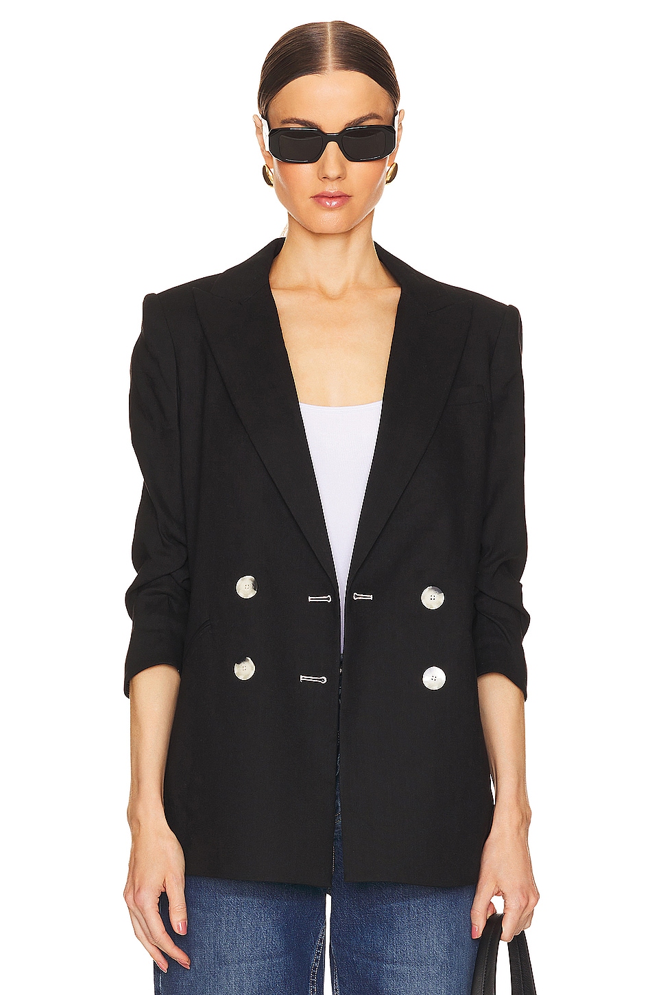 Veronica Beard Women's Kiernan Dickey Jacket - Black Linen Blend Double-Breasted Blazer - Size 0 main image 0