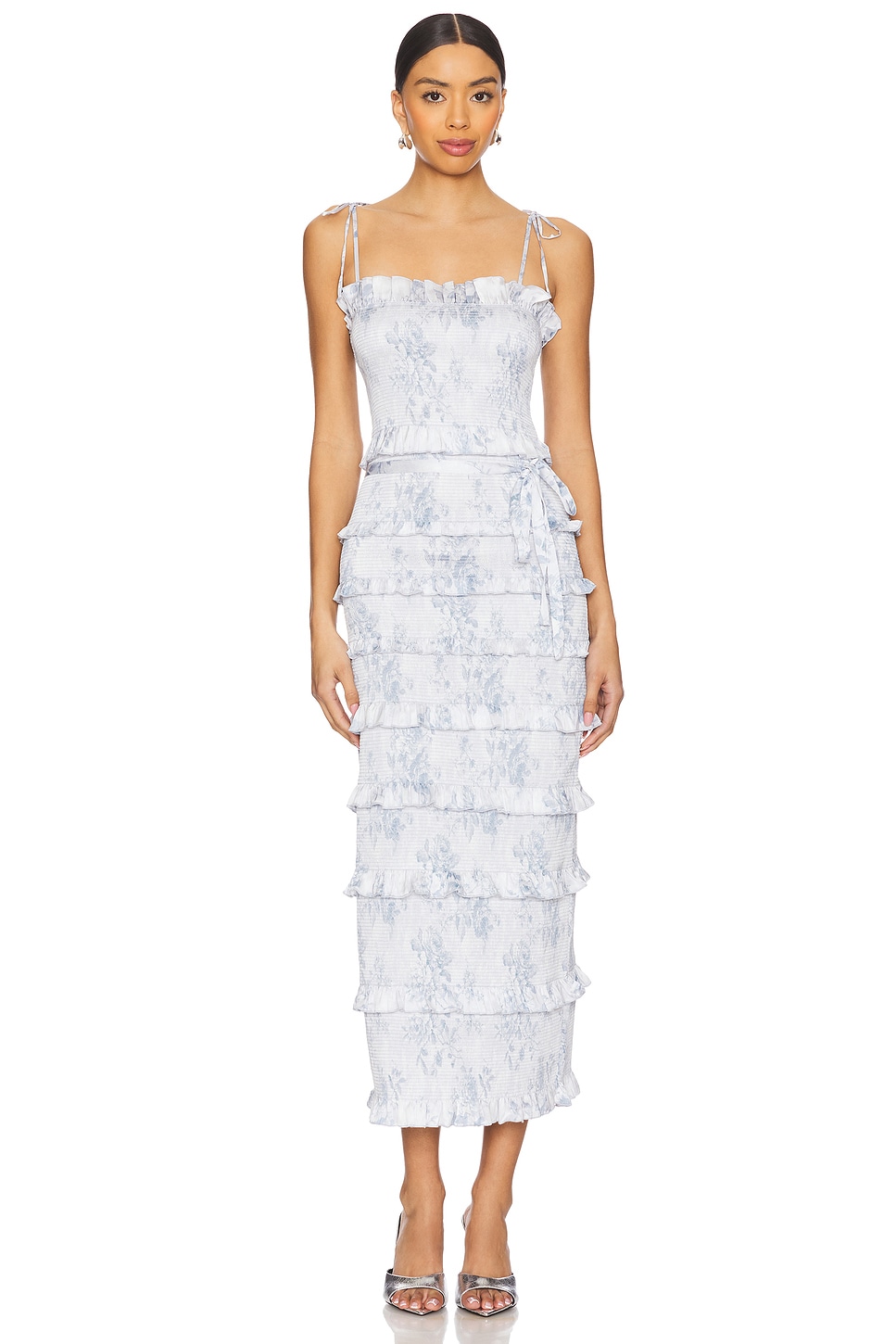 V. Chapman Lily Midi Dress in Blue Tapestry Rose | REVOLVE