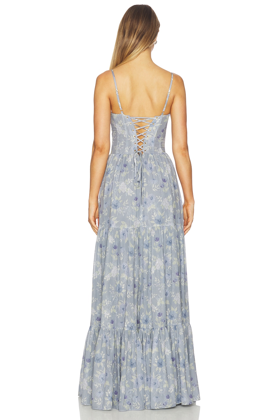v. chapman gwen corset chiffon maxi dress The Gwen Dress in Light Pink Tapestry Rose 0 / Light Pink Tapestry Rose