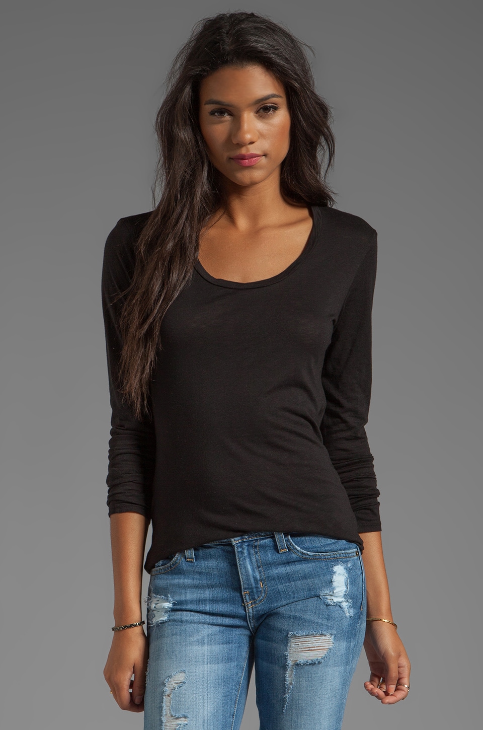 Velvet by Graham & Spencer Habibi Lux Slub Long Sleeve in Black | REVOLVE