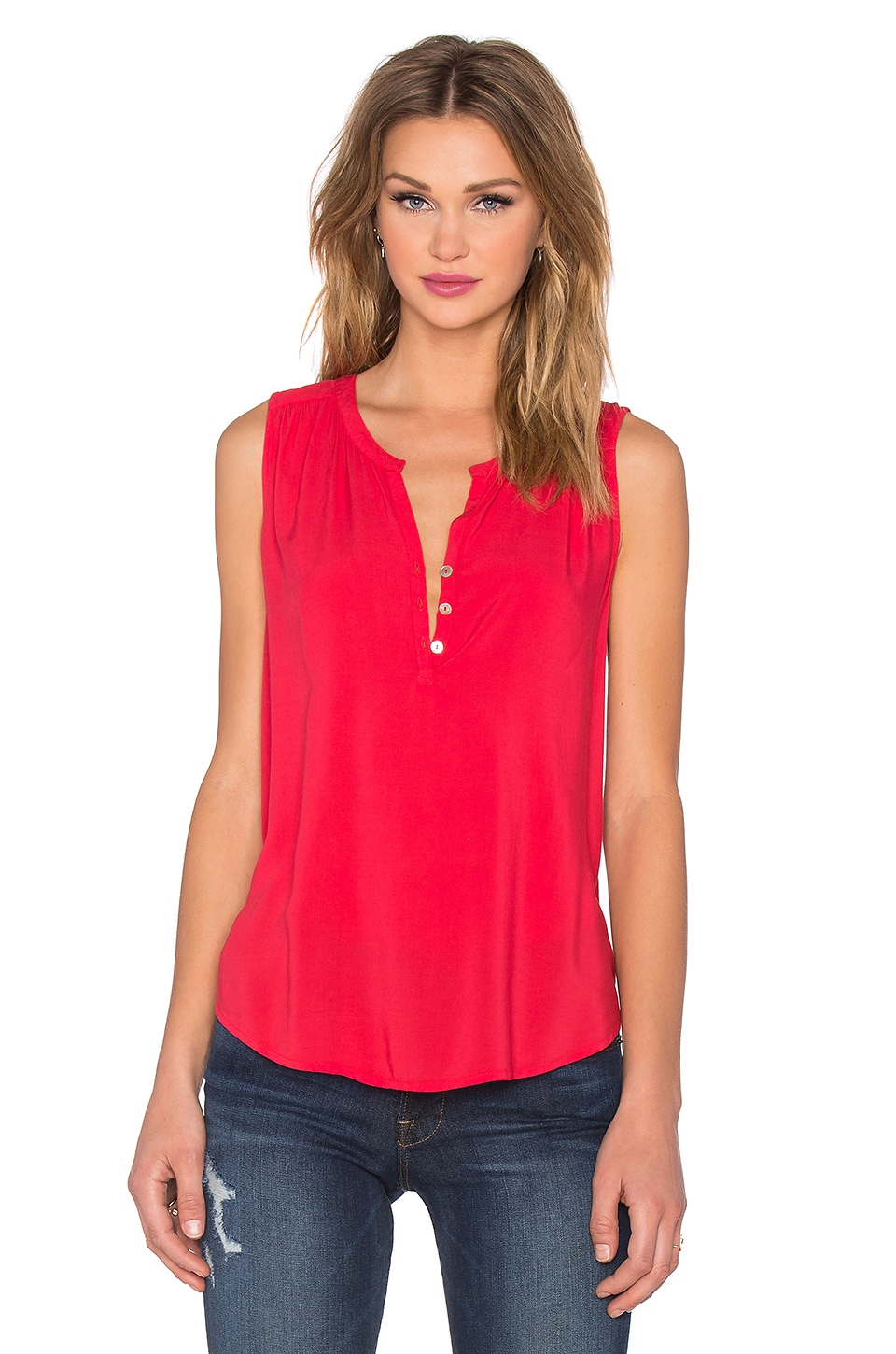 Velvet By Graham And Spencer Eleanor Rayon Challis Three Button Tank In