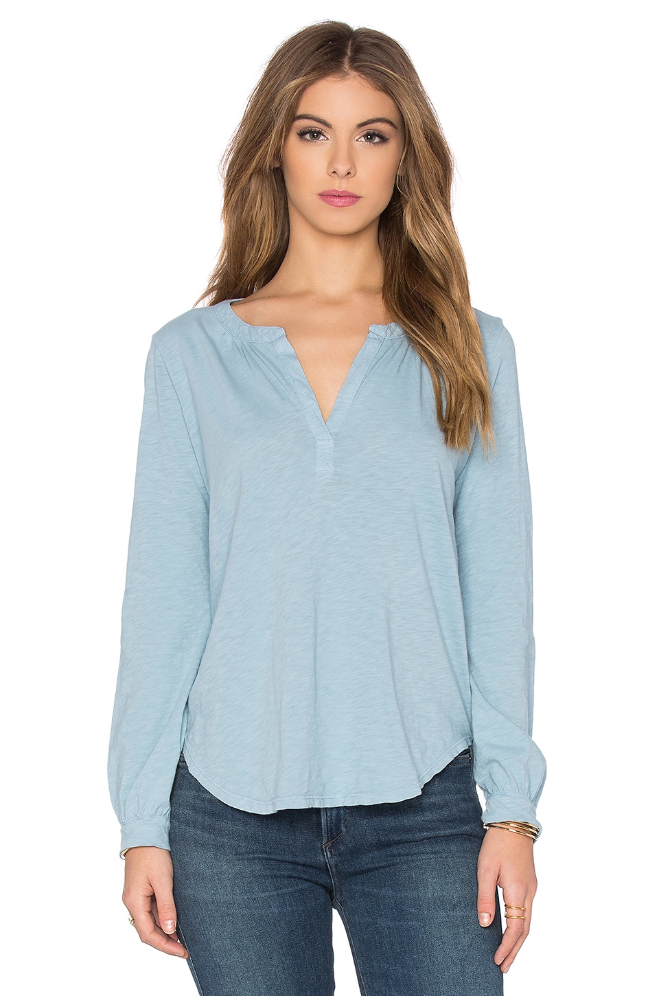 Velvet by Graham & Spencer Daria Cotton Slub V Neck Long Sleeve Top in ...