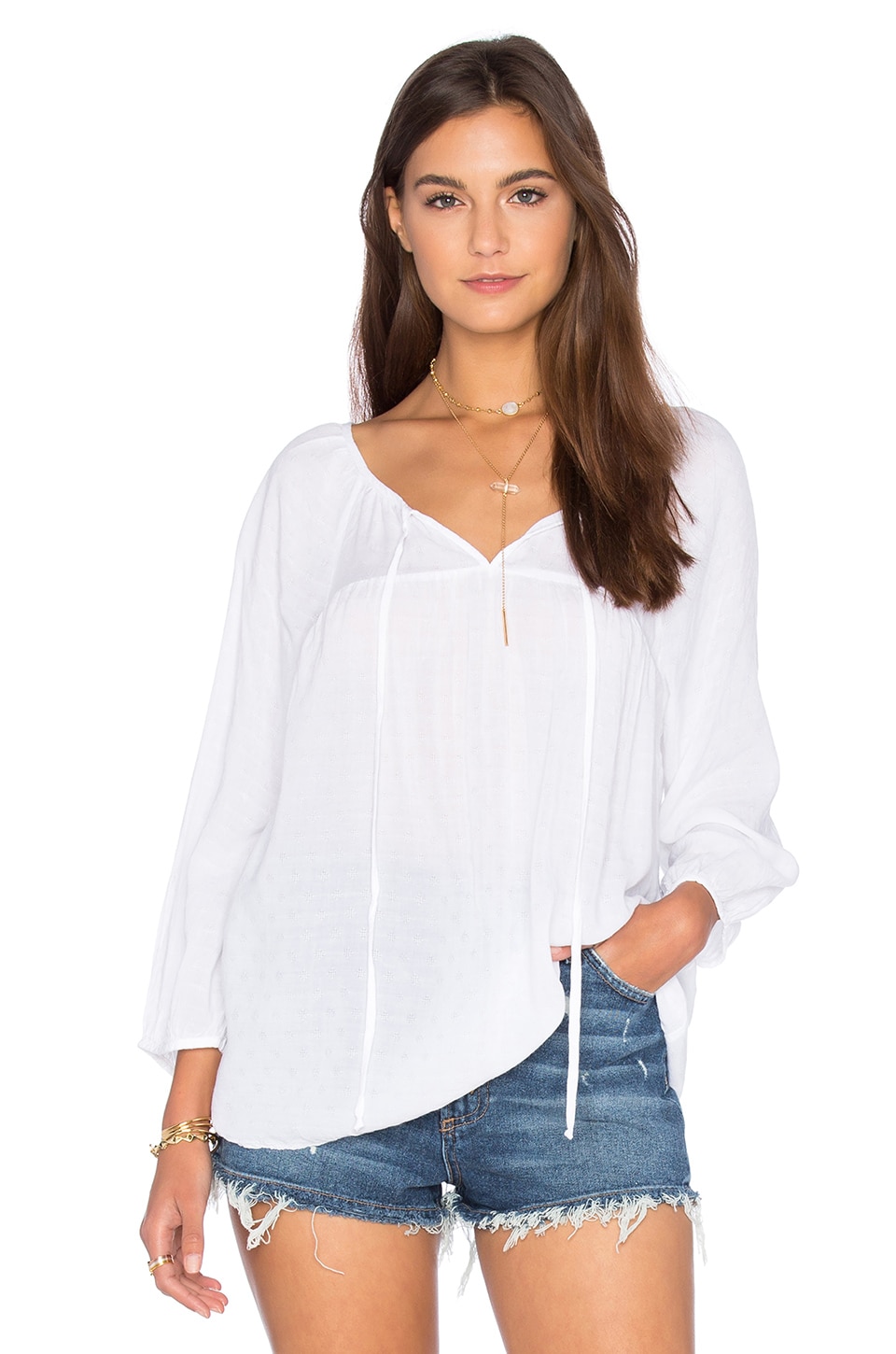 Velvet By Graham And Spencer Millie Dobby Challis Top In White Revolve