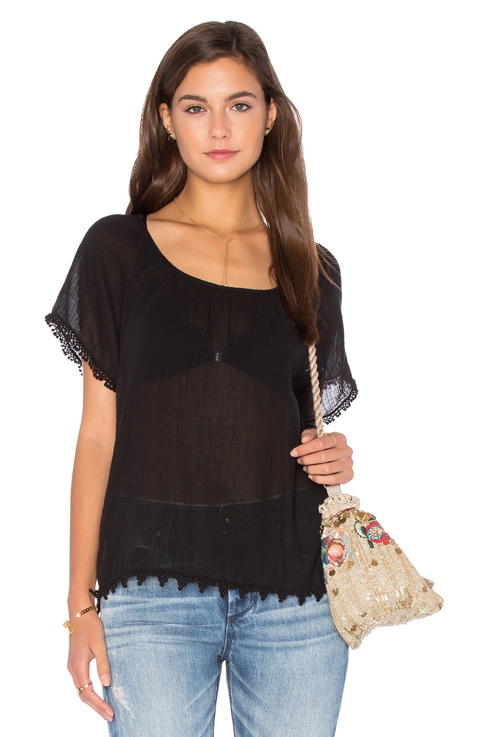 Velvet by Graham & Spencer Buttercup Cotton Gauze Top in Black | REVOLVE