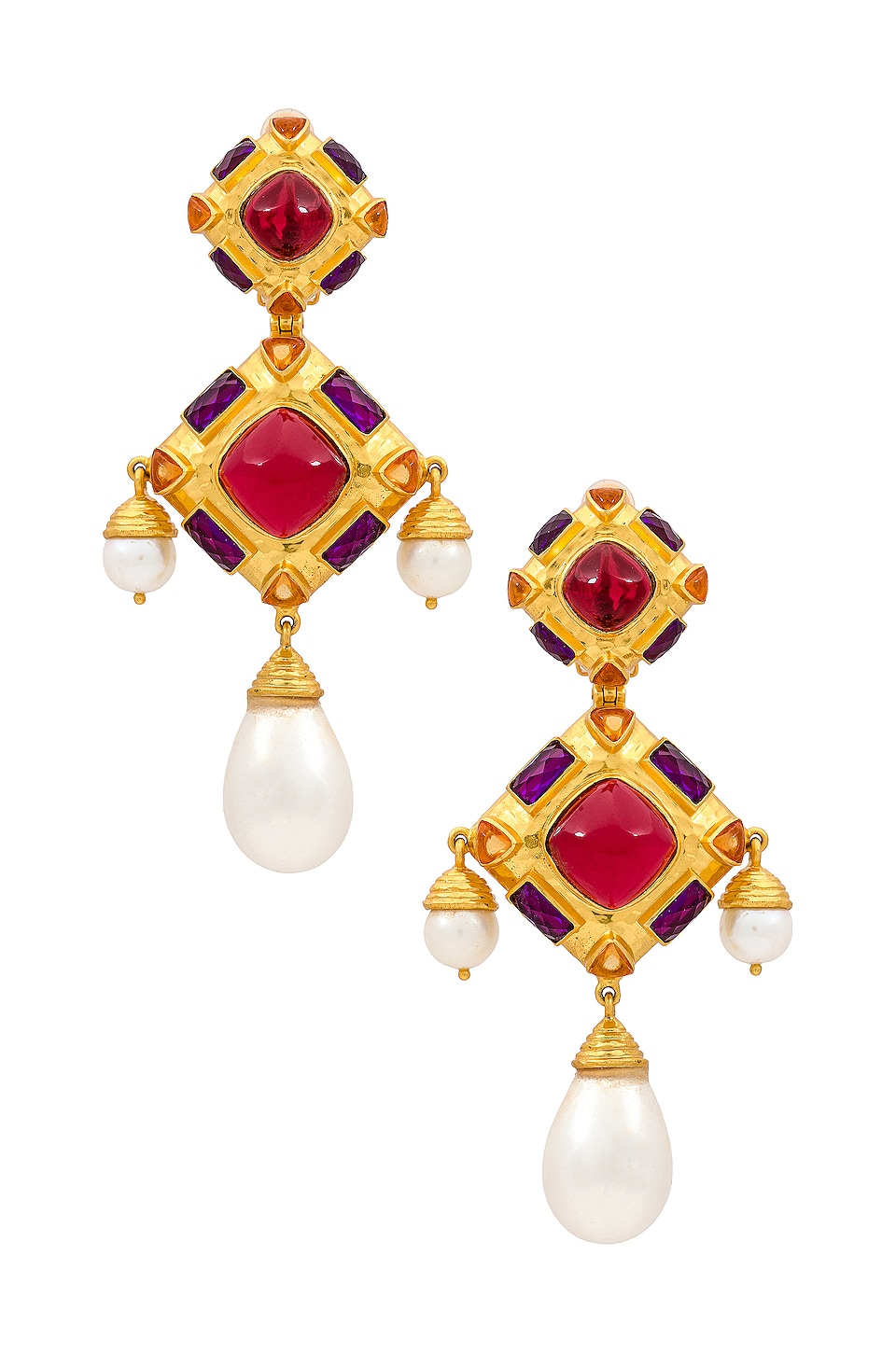 Gold Pearl and Ruby Earrings - Ollemans