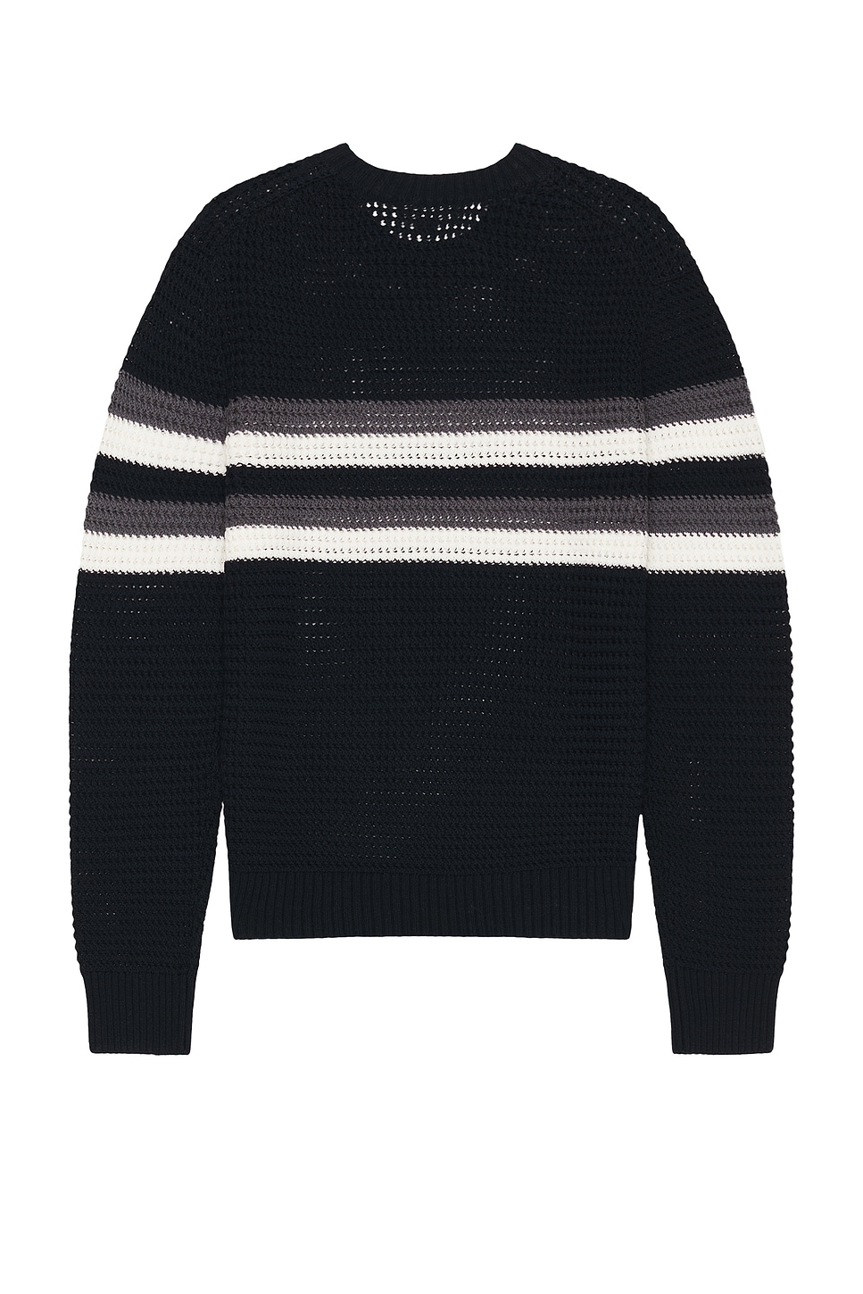 Vince Crochet Chest Stripe Crewneck Sweater in Coastal Combo | REVOLVE