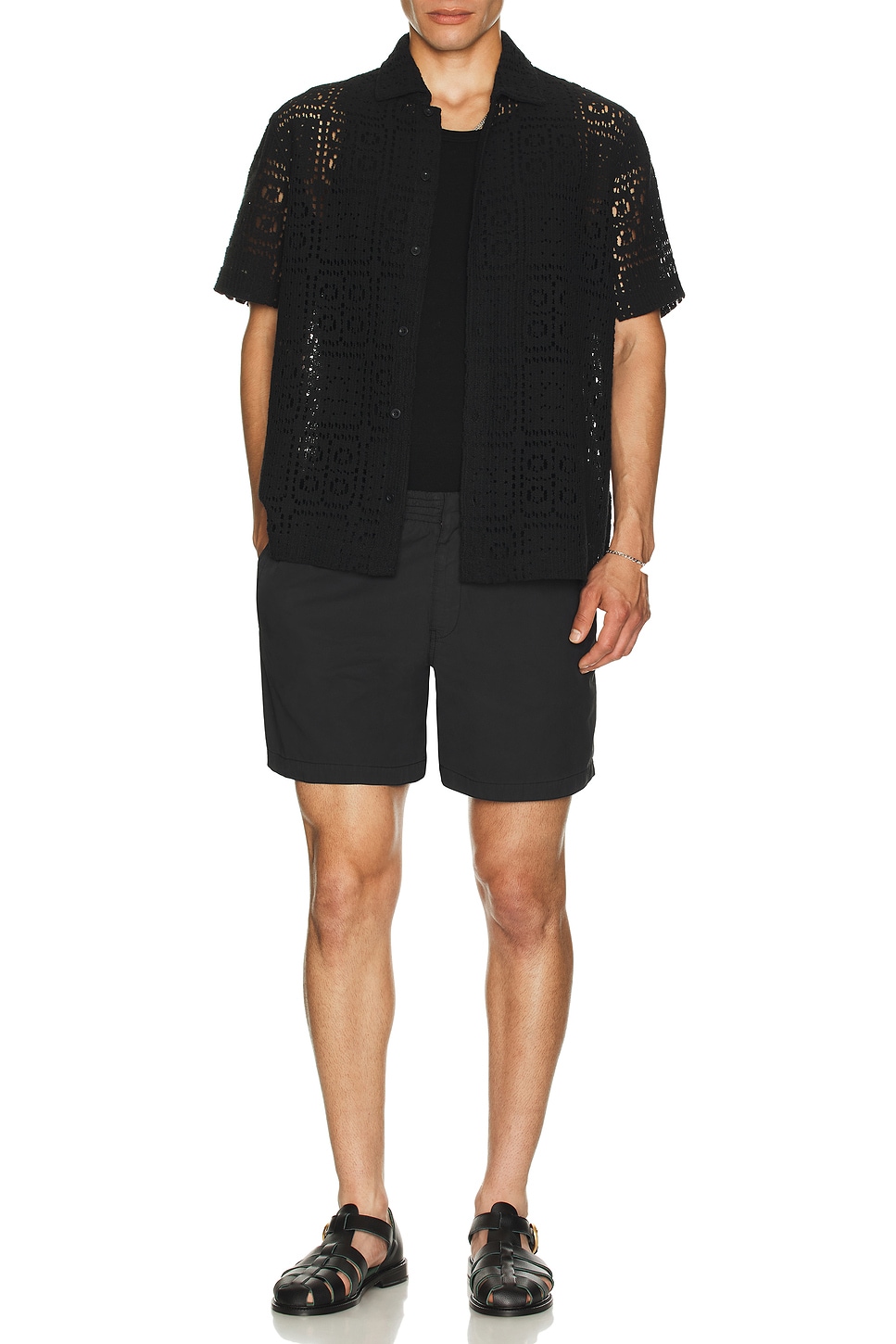 Knit Crochet Short Sleeve Button Down Shirt