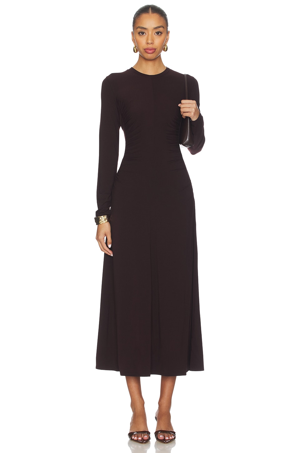 Vince Curved Seam Rouched Dress in Dark Fig | REVOLVE
