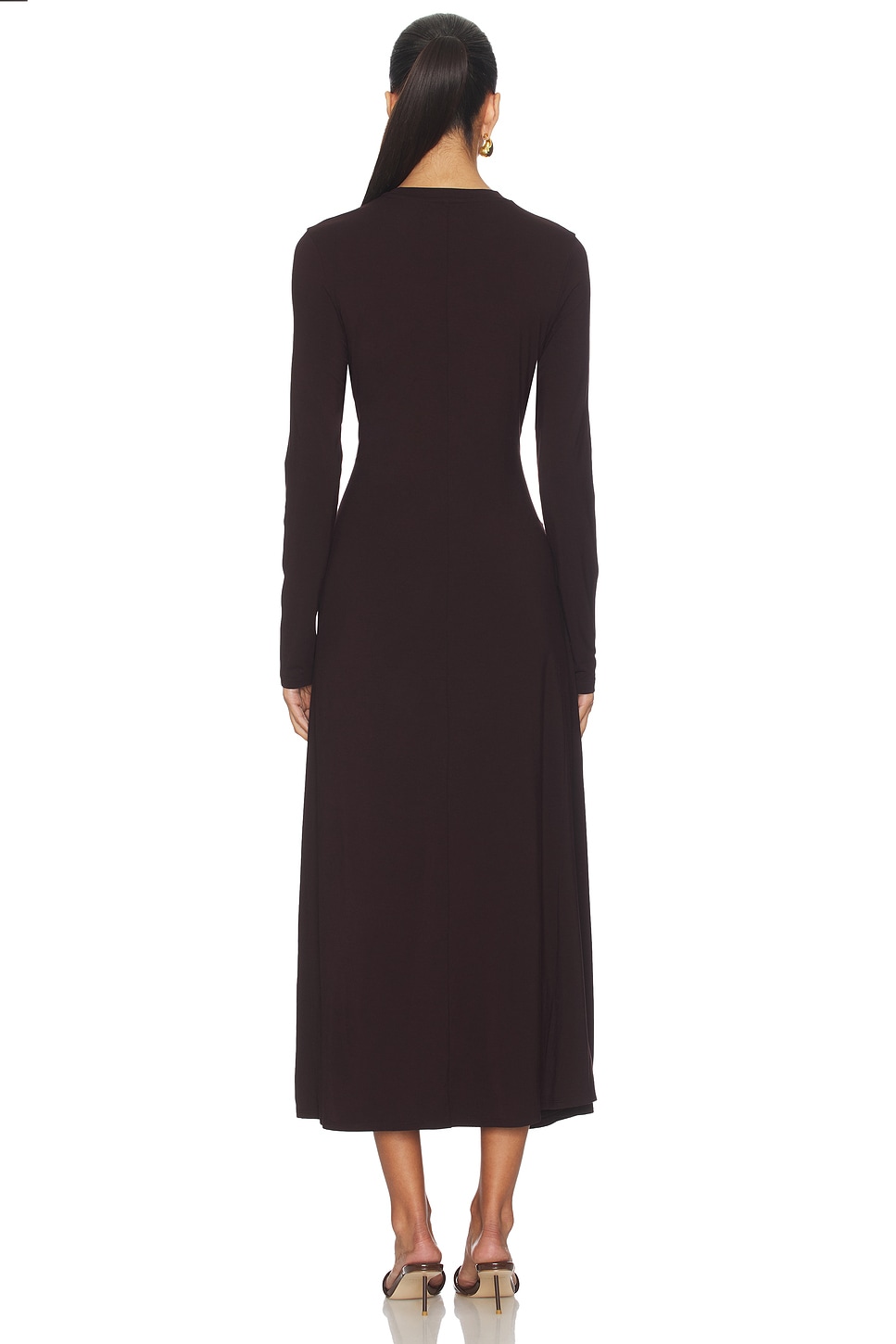 (取寄) ヴィンス レディース ロング スリーブ クルー カーブ シーム ルースド ドレス Vince women Long Sleeve Crew Curved Seam Rouched Dress Dark Fig Vince Curved Seam Rouched Dress in Dark Fig | REVOLVE