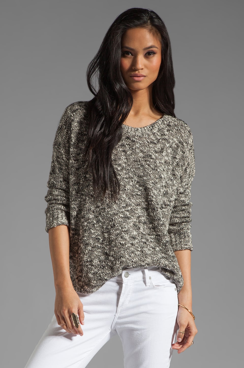 Thin Tweed L/S Shirt Tail Sweater 