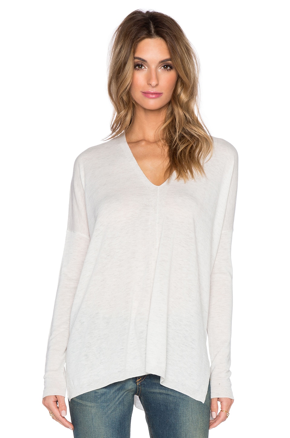 Vince Double V Sweater in Heather Cloud | REVOLVE
