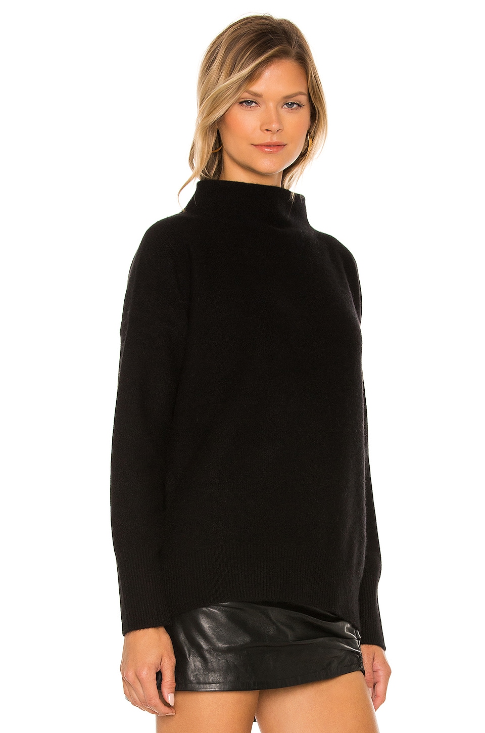 Vince Boiled Funnel Neck Pullover in Black
