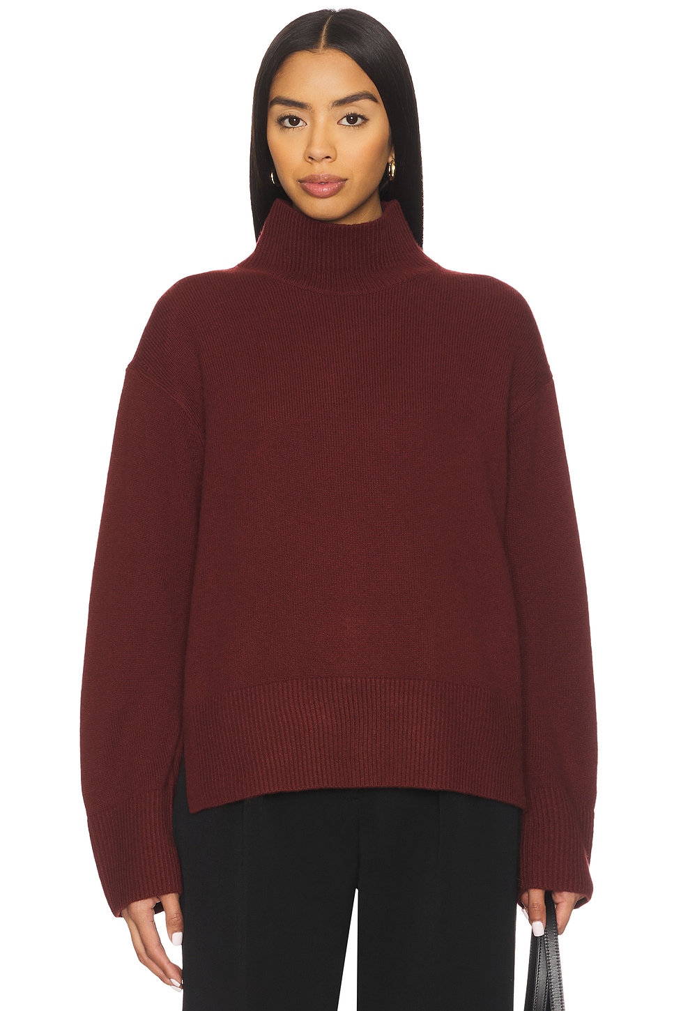 Vince Turtle Neck Side Slit Sweater in Bordeaux | REVOLVE