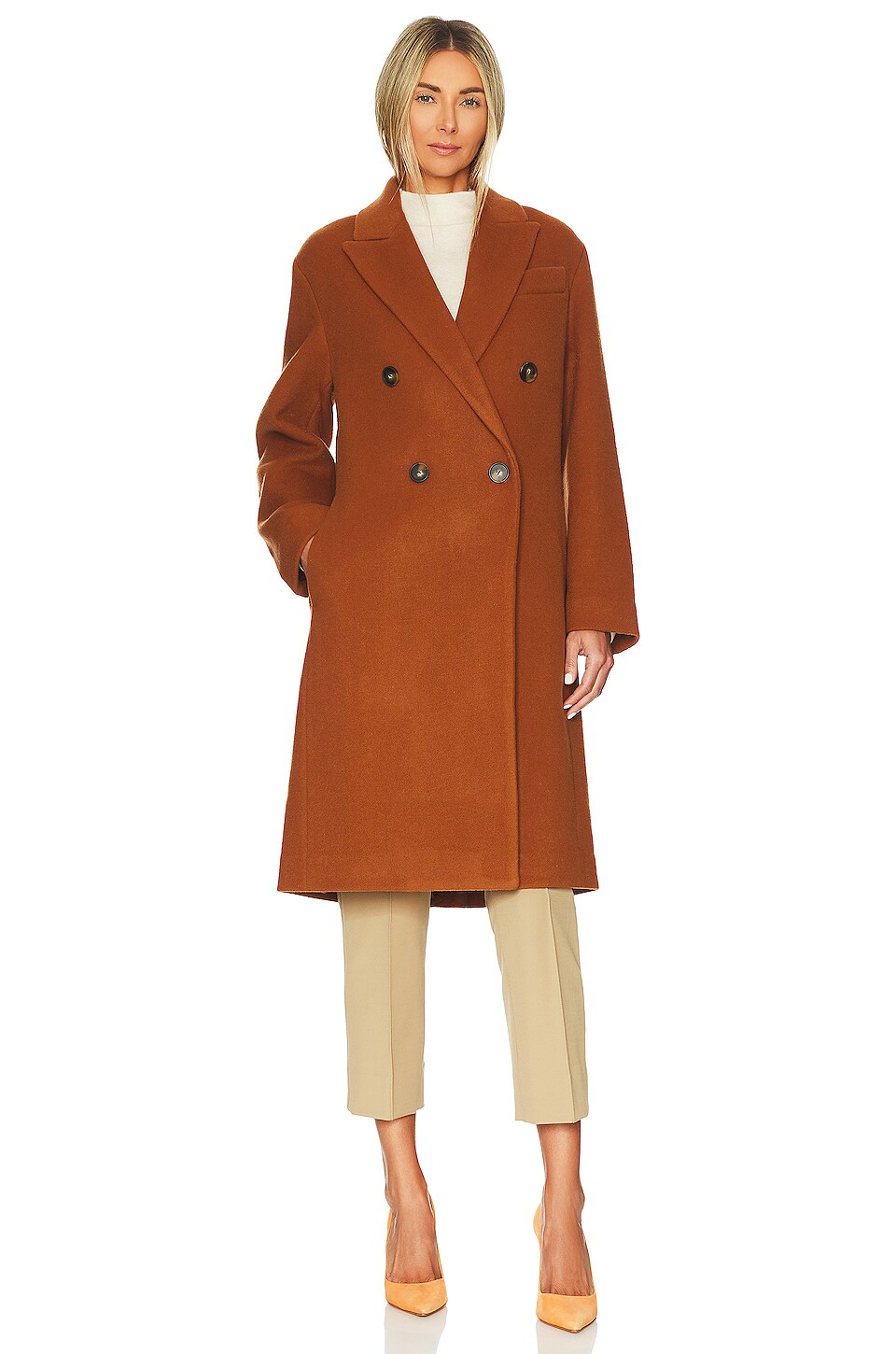 Vince Brushed Wool Double Breast Coat in Golden Toffee