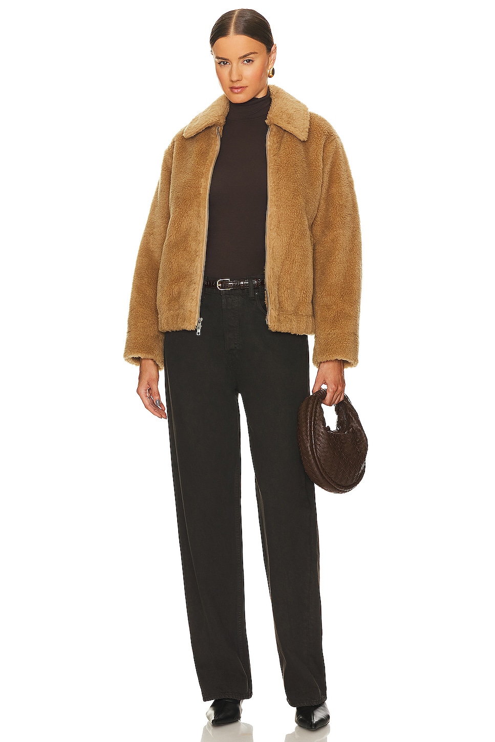 Vince Faux Shearling Bomber Jacket in Sandshell | REVOLVE