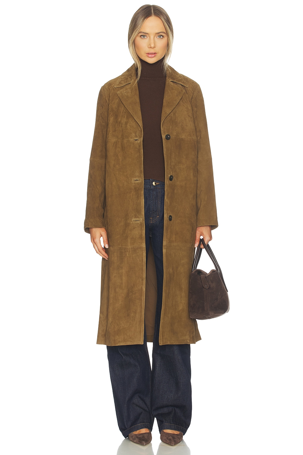 Vince スエード レザー ロングコート - Wood Moss | REVOLVE