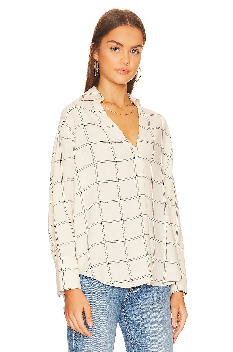 Oversized V-Neck Long Sleeve Blouse