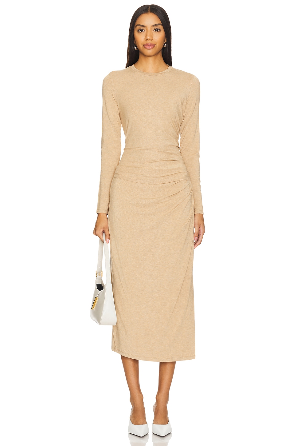 ヴィンス Vince Side Drape Long Sleeve Crew レディース シャツ トップス Heather Cashew Vince Side Drape Long Sleeve Crew in Cashew | REVOLVE